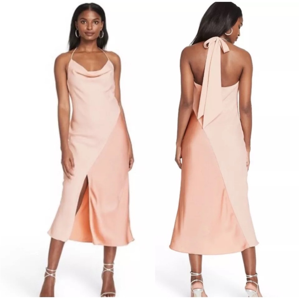 NWT Cushnie Blush Pink Crepe Satin Halter Neck Slip Dress
